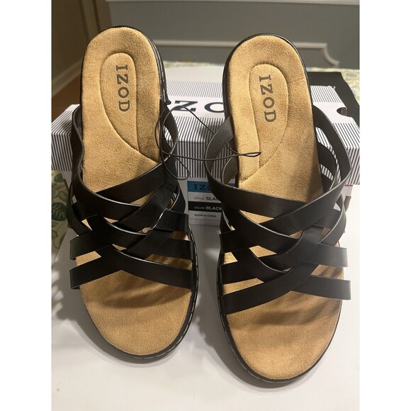 Izod Slaight Strappy Crisscross Strap Slip On Sandals Black Sz 10 NIB - Picture 3 of 16